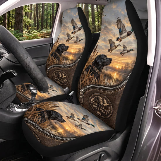 Maxcorners Duck Hunting Brown Leather Sunset Landscape Car Seat Covers
