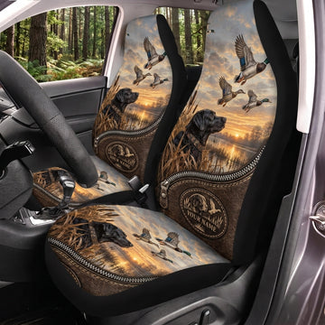 Maxcorners Duck Hunting Brown Leather Sunset Landscape Car Seat Covers