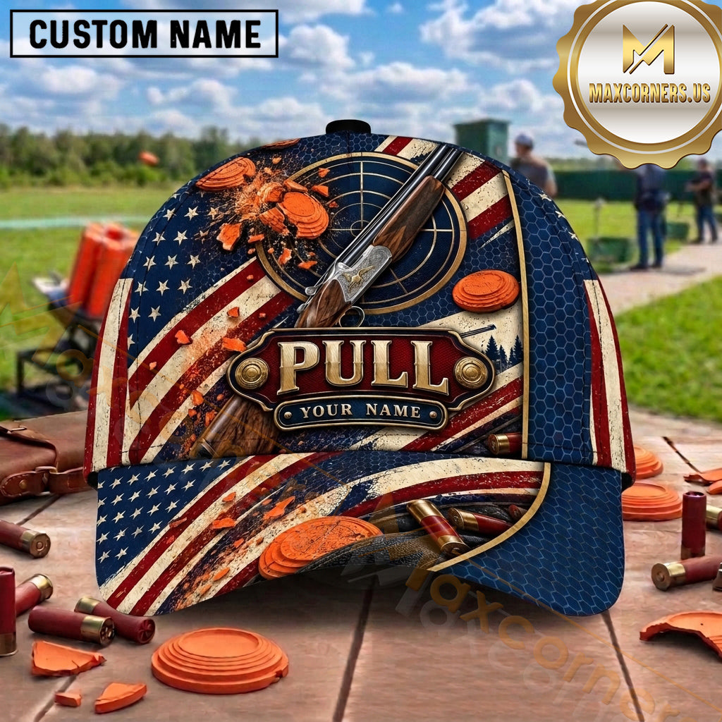 Maxcorners Trap Shooting Shotgun Lava Crack Clay Target Pull Graphic Multiple Options Personalized Name 3D Cap