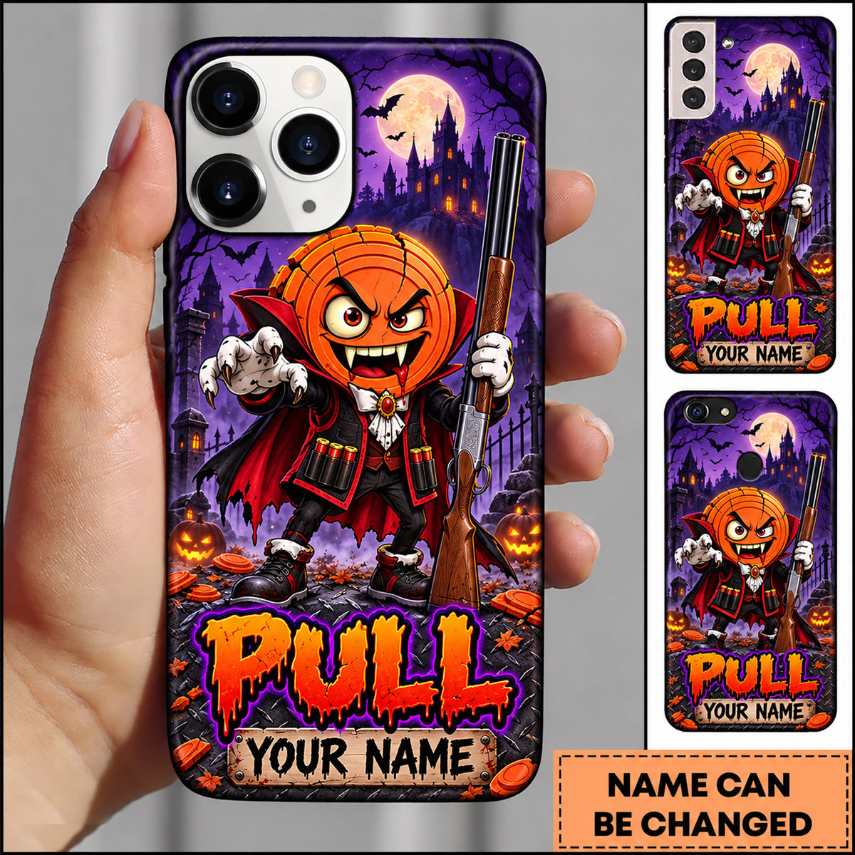 Maxcorners Trap Shooting Halloween Pumpkin Character Personalized Name 3D Phone Case