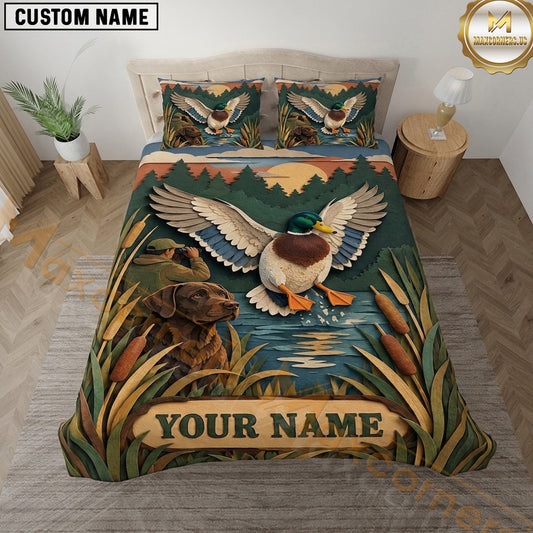 Maxcorners Duck Hunting Mallard Marsh Cattails Vintage Wildlife Artwork Multiple Options Personalized Name 3D Printed Bedding Set