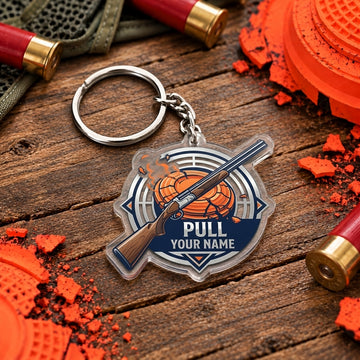 Maxcorners Silver Geometric Crossed Shotguns Trap Shooting Personalized Name Acrylic Keychain