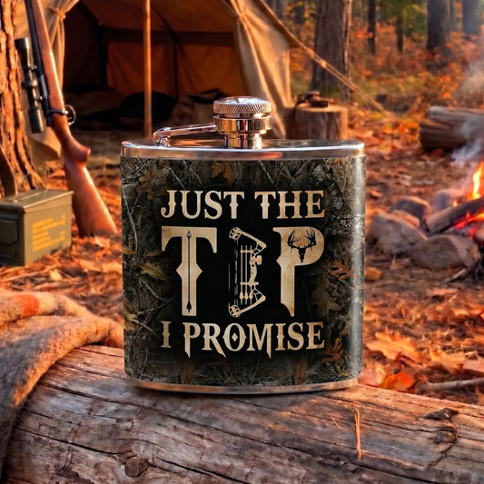 Maxcorners Hunting Humor Just The Tip I Promise Vintage Typography Multiple Options 3D Hip Flask