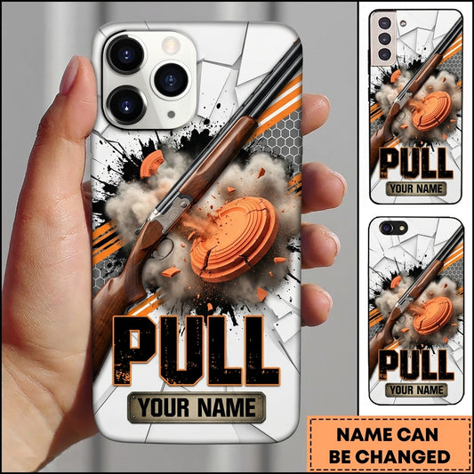 Maxcorners White Ink Shotgun Pull Clay Target Personalized Name Trap Shooting Phone Case