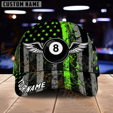 Maxcorners Billiards 8 Ball Green Black Grunge Multiple Options Personalized Name 3D Cap