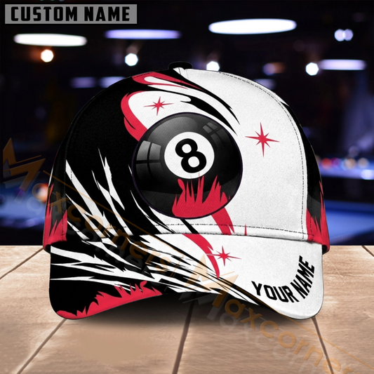 Maxcorners Billiards 8 Ball Eagle Red Black White Multiple Options Personalized Name 3D Cap