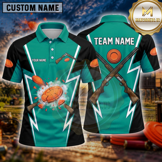 Maxcorners Trap Shooting Shirt Crossed Rifles Lightning Multiple Options Personalized Name, Team Name 3D Shirt