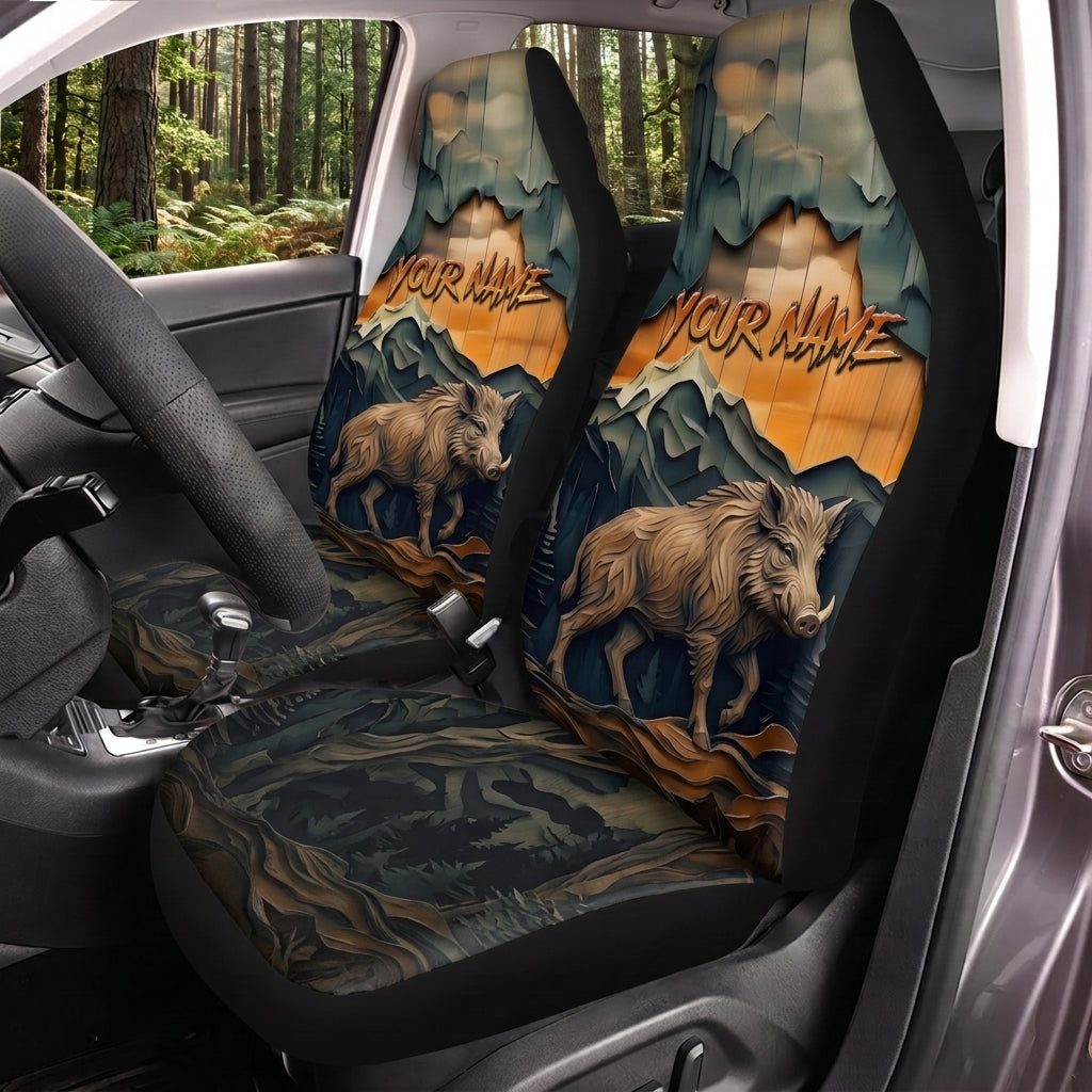 Maxcorners Wild Boar Hunting Mountain Sunset Personalized Name Car Seat Covers