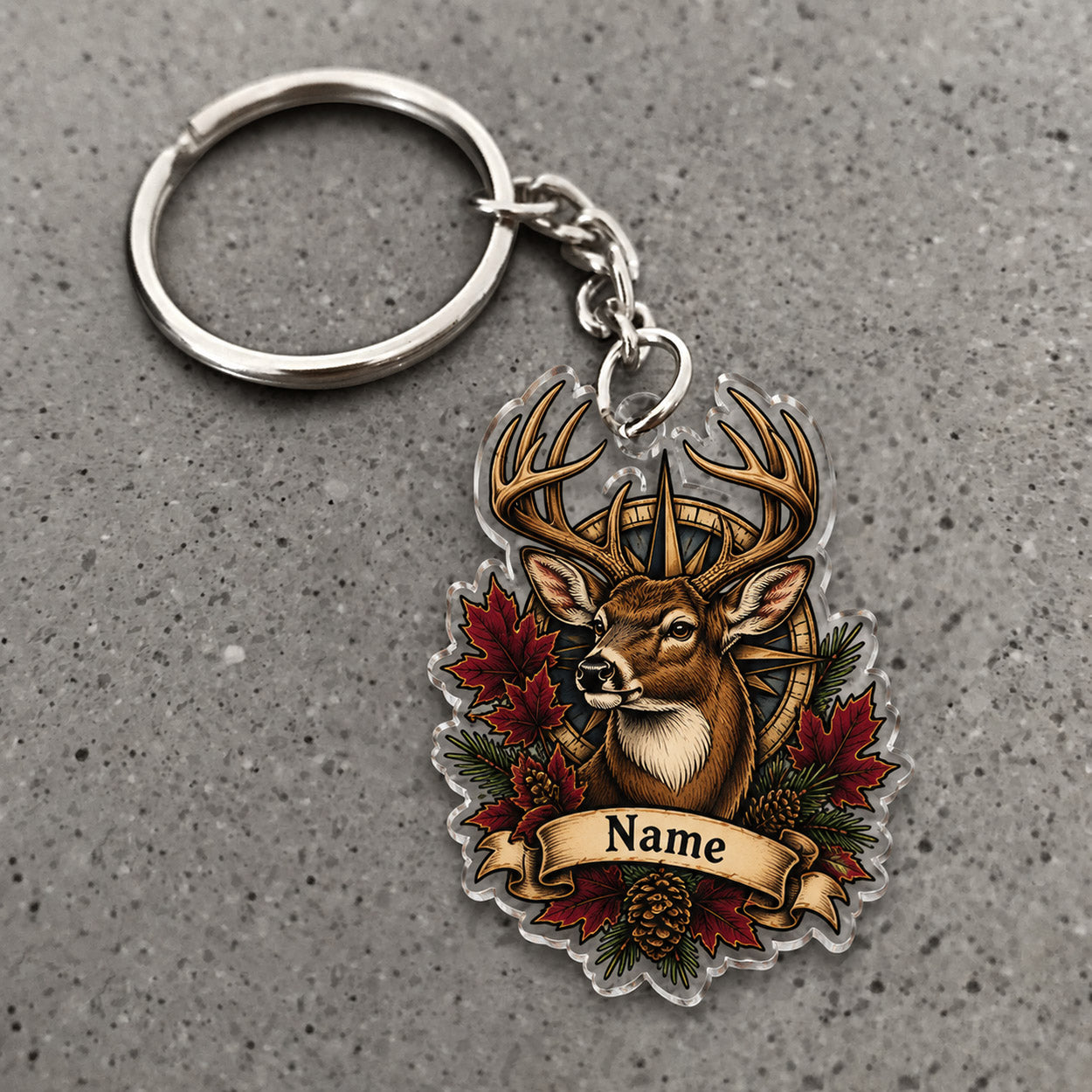Maxcorners Whitetail Deer Hunting Trophy Buck Autumn Leaves Custom Name Trap Hunting Custom Gift 2D Flat Acrylic Ornament, Keychain