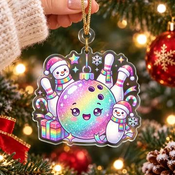 Maxcorners Bowling Kawaii Pastel Rainbow Bowling Ball Christmas Personalized Name Christmas Ornament