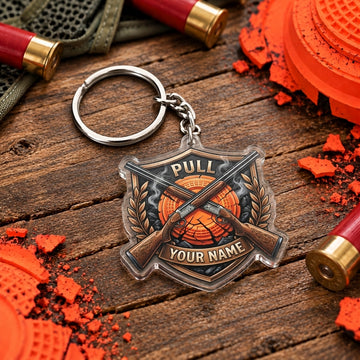 Maxcorners Bronze Winged Crossed Shotguns Trap Shooting Personalized Name Acrylic Keychain