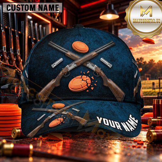 Maxcorners Crossed Shotguns Dark Camo Trap Shooting Personalized Name 3D Cap