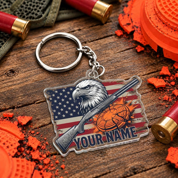 Maxcorners Bald Eagle American Flag Shotgun Trap Shooting Personalized Name Acrylic Keychain