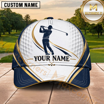 Maxcorners Golf Player Silhouette Luxury Wave Design Multiple Options Personalized Name 3D Cap