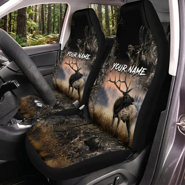 Maxcorners Deer Hunting Black Sunset Buck Silhouette Personalized Name Car Seat Covers