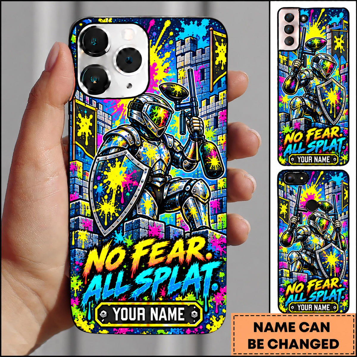 Maxcorners Paintball No Fear All Splat Action Player Personalized Name 3D Phone Case