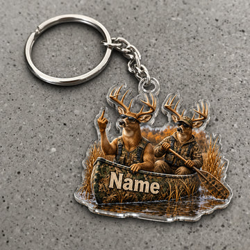 Maxcorners Moose Hunting Pair Rustic Woodland Scene Custom Name Trap Hunting Custom Gift 2D Flat Acrylic Ornament, Keychain