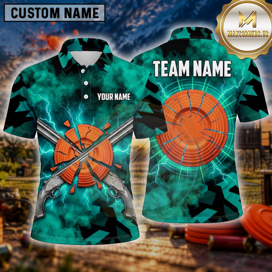 Maxcorners Trap Shooting Shirt Crossed Rifles Clay Multiple Options Personalized Name, Team Name 3D Shirt