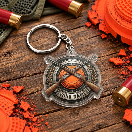 Maxcorners Silver Crossed Shotguns Clay Target Trap Shooting Personalized Name Acrylic Keychain