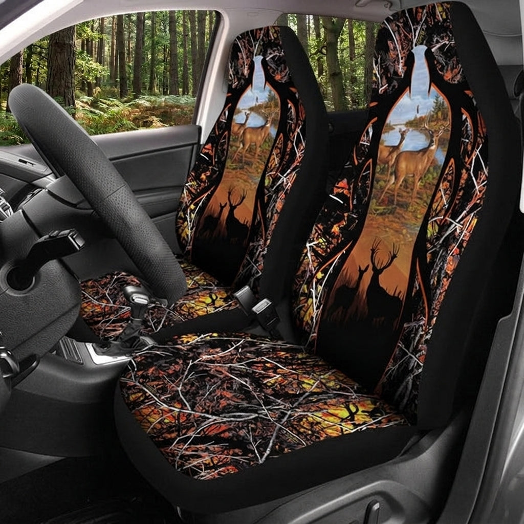 Maxcorners Deer Hunting Orange Woodland Camo Car Seat Covers