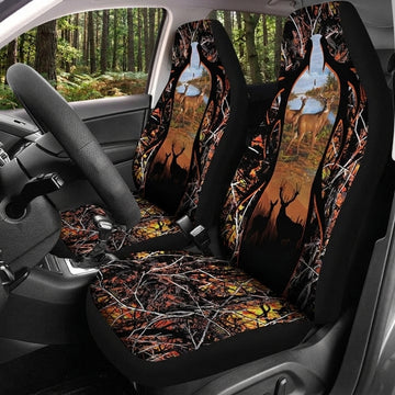 Maxcorners Deer Hunting Orange Woodland Camo Car Seat Covers