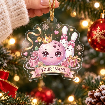 Maxcorners Bowling Pink Princess Bowling Ball Christmas Personalized Name Christmas Ornament