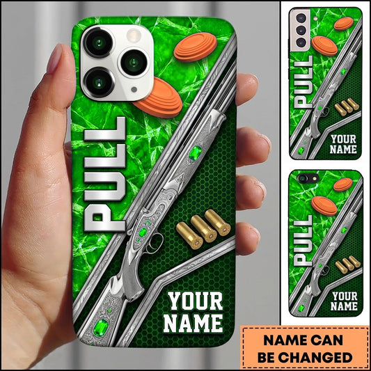 Maxcorners Vertical Shotgun Typography Pull Clay Target Personalized Name Trap Shooting Phone Case