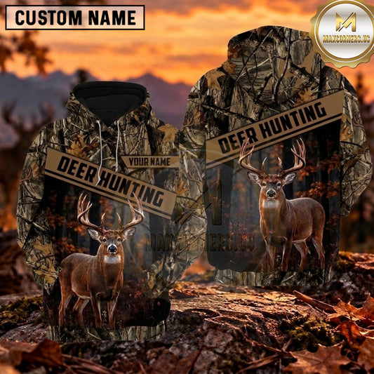 Maxcorners Deer Hunting Realistic Forest Camo Personalized Name 3D Hoodie