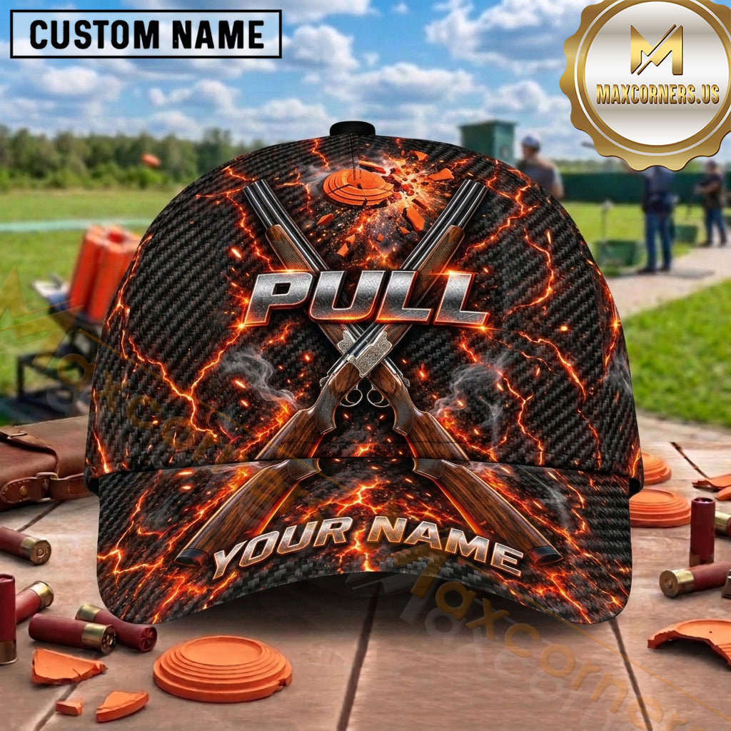 Maxcorners Trap Shooting Shotgun Sport Stripe Clay Targets Pull Graphic Multiple Options Personalized Name 3D Cap