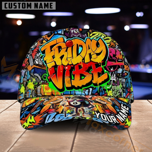 Maxcorners Billiards Pool Player Colorful Graffiti Friday Vibes Multiple Options Personalized Name 3D Cap