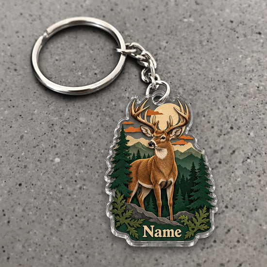 Maxcorners Whitetail Deer Hunting Pine Forest Wilderness Buck Custom Name Trap Hunting Custom Gift 2D Flat Acrylic Ornament, Keychain