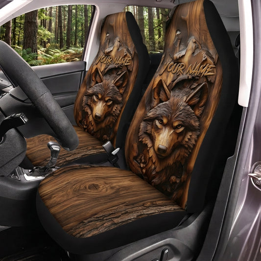 Maxcorners Wolf Hunting Rustic Forest Personalized Name Car Seat Covers