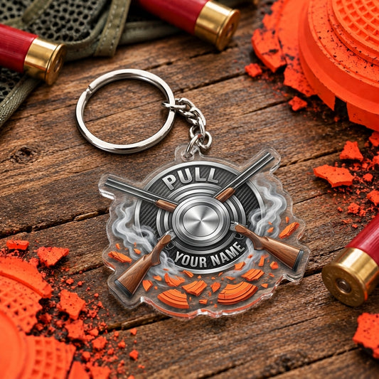 Maxcorners Silver Crossed Shotguns Shooting Target Trap Shooting Personalized Name Acrylic Keychain