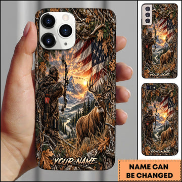 Maxcorners USA Flag Hunting Mountain Lake Hunter Wilderness Personalized Name 3D Phone Case