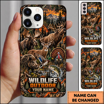 Maxcorners Wildlife Outdoor Hunting Deer Turkey Rustic Forest Collage Personalized Name 3D Phone Case
