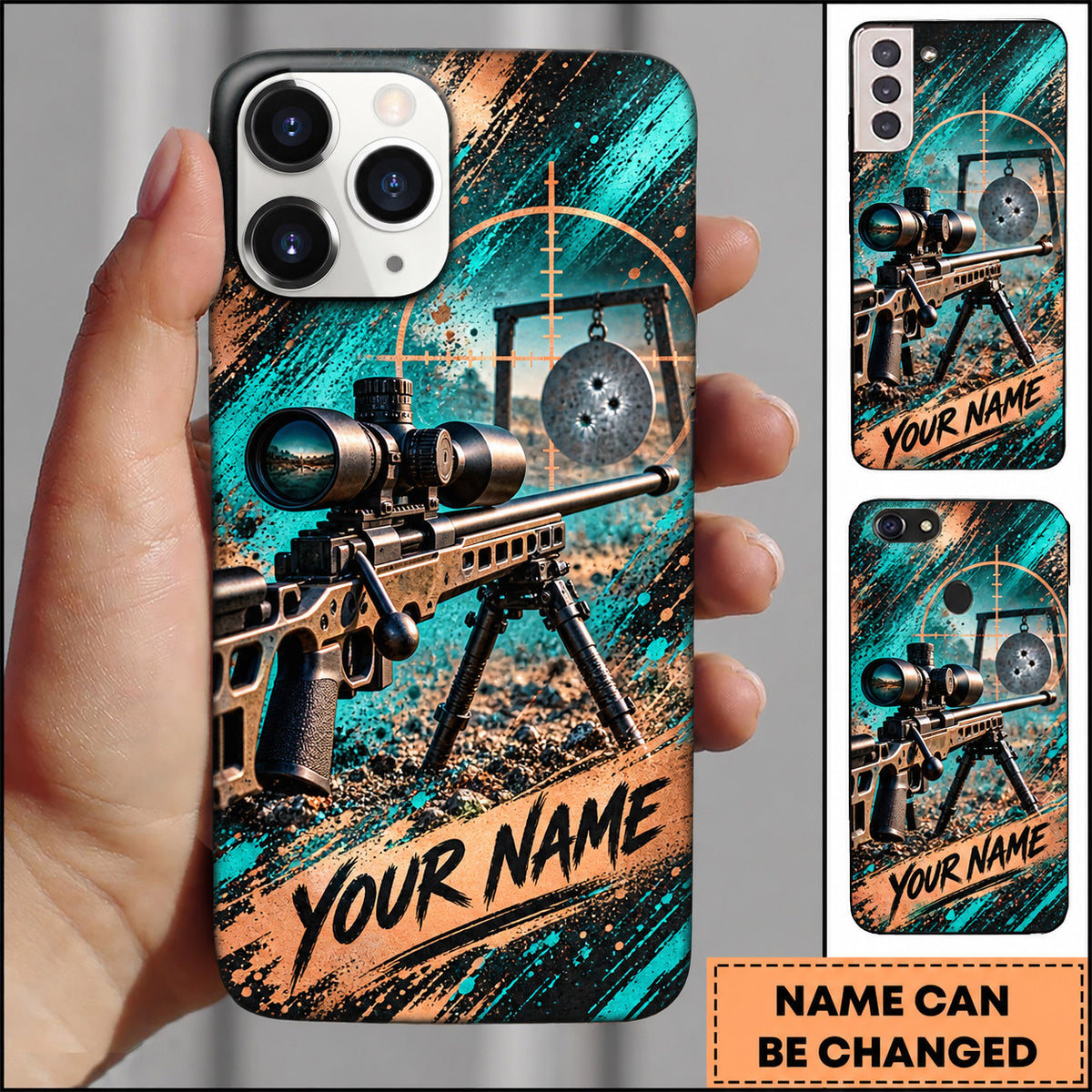 Maxcorners Long Range Shooting Grunge Technical Scope Design Personalized Name 3D Phone Case