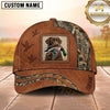 Maxcorners Rustic Brown Leather Dog Portrait Patch Duck Hunting With Dogs Multi Options Personalized Name 3D Cap