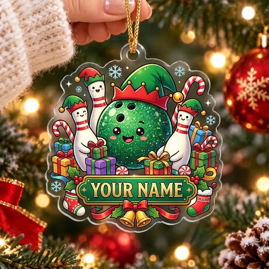 Maxcorners Bowling Green Christmas Elf Bowling Ball Personalized Name Christmas Ornament