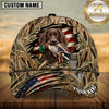 Maxcorners Patriotic Ripped Flag Marsh Camo Dog Hunting Multicolor Options Personalized Name 3D Cap