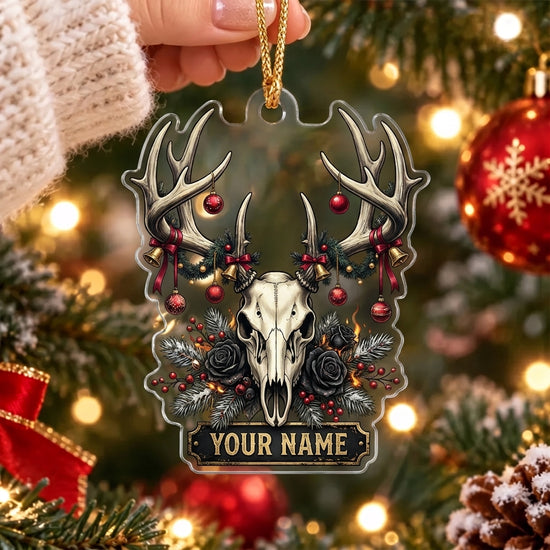 Maxcorners Gothic Deer Skull Dark Christmas Personalized Name Christmas Ornament