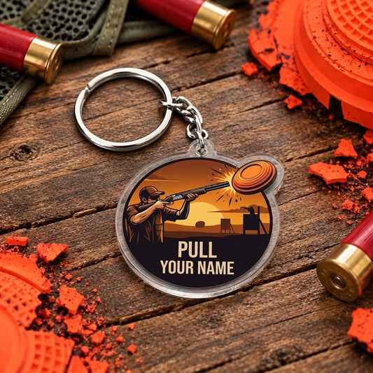 Maxcorners Sunset Clay Shooting Range Trap Shooting Personalized Name Acrylic Keychain