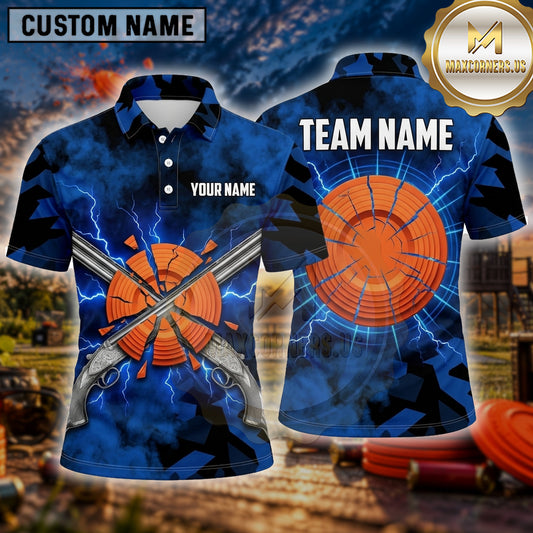 Maxcorners Trap Shooting Shirt Crossed Rifles Clay Multiple Options Personalized Name, Team Name 3D Shirt