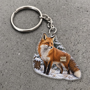 Maxcorners Red Fox Winter Woodland Scene Custom Name Hunting Custom Gift 2D Flat Acrylic Ornament, Keychain