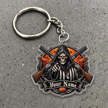 Maxcorners Grim Reaper Crossed Shotguns Crest Custom Name Trap Shooting Custom Gift 2D Flat Acrylic Ornament, Keychain