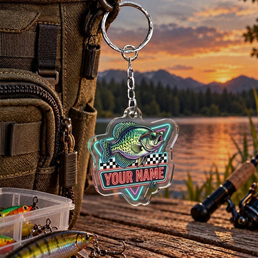 Maxcorners Neon Fishing Emblem Personalized Name 2D Acrylic Keychain Ornament (8 Fish Species)