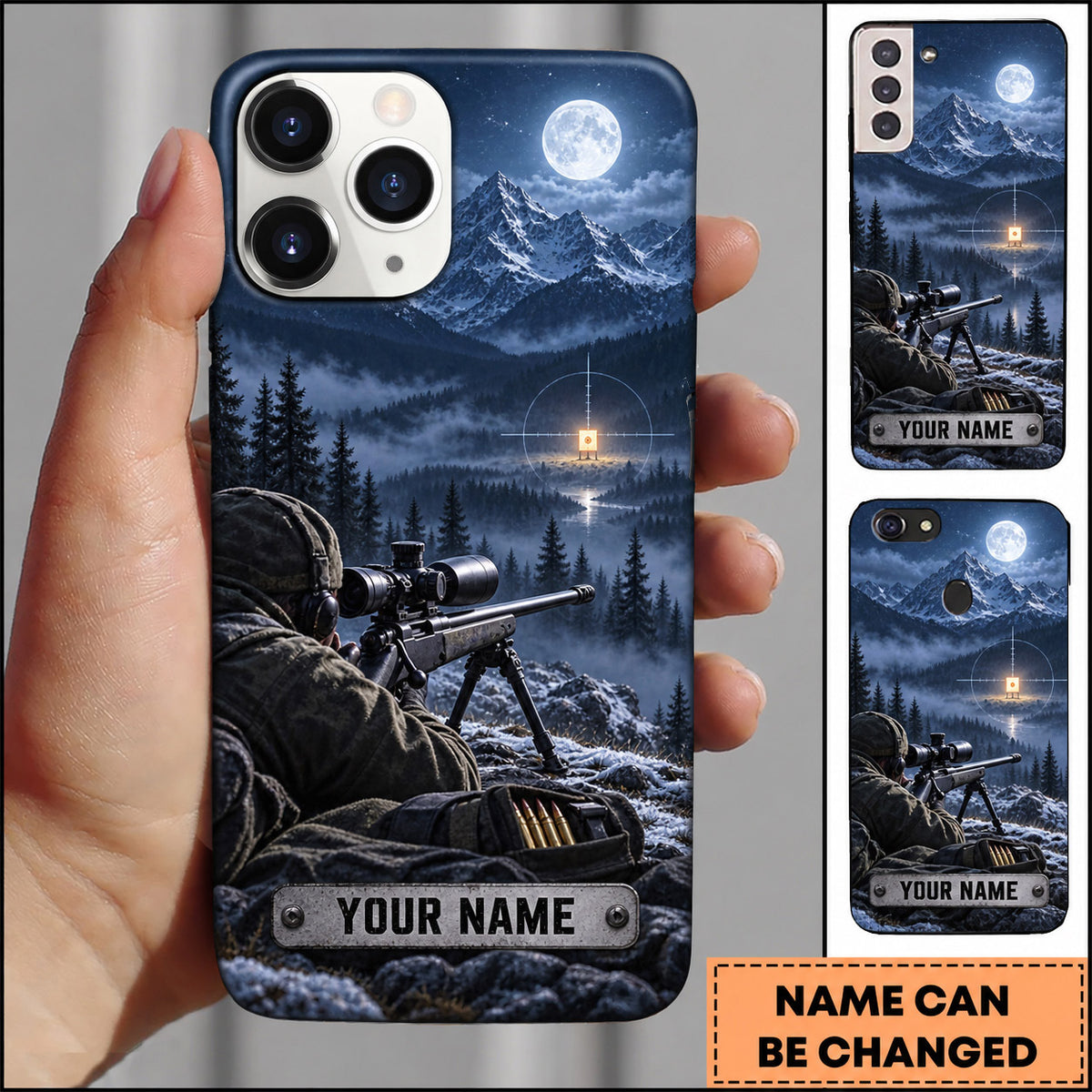 Maxcorners Long Range Shooting Moonlit Mountain Sniper Personalized Name 3D Phone Case