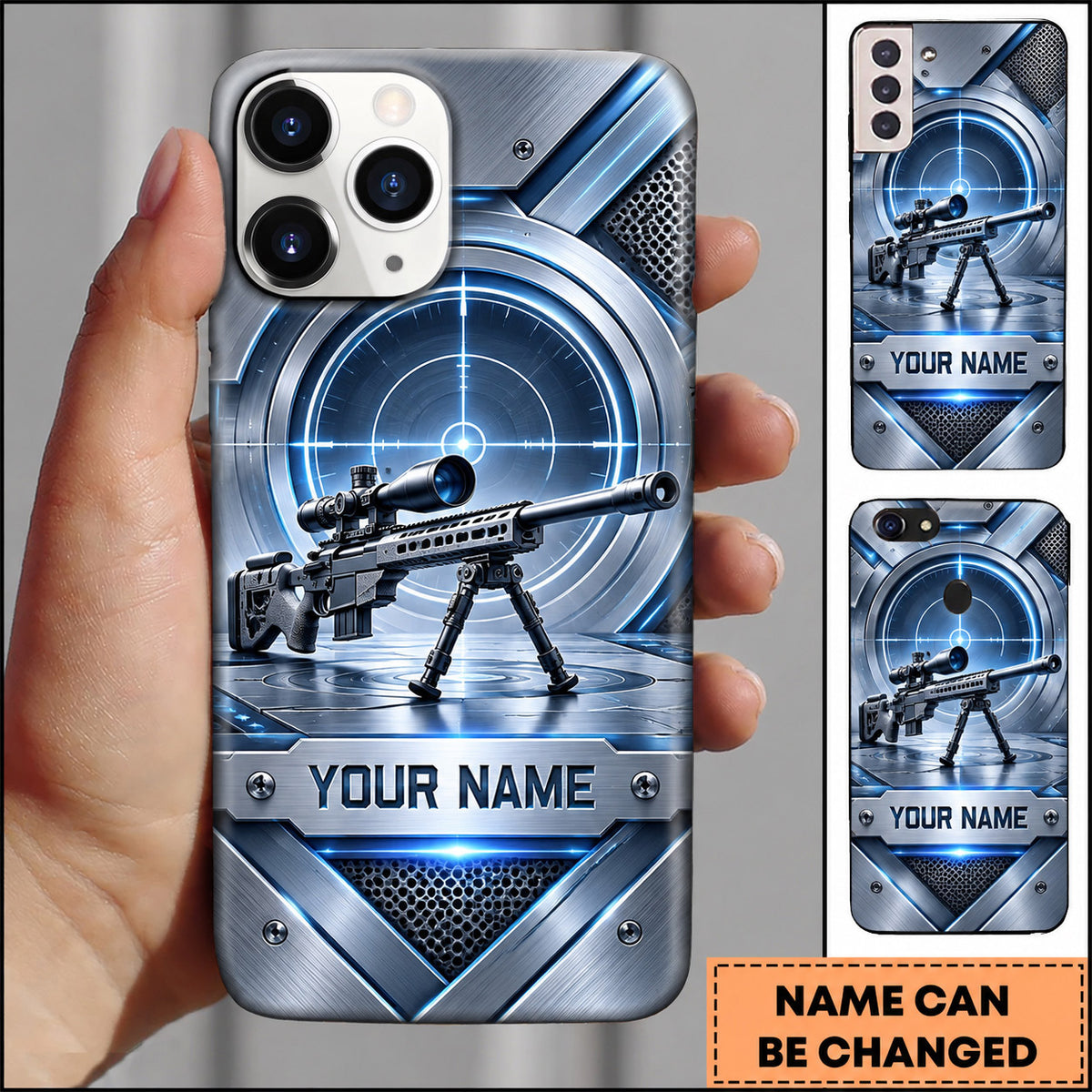 Maxcorners Long Range Shooting Futuristic Metallic Scope Design Personalized Name 3D Phone Case