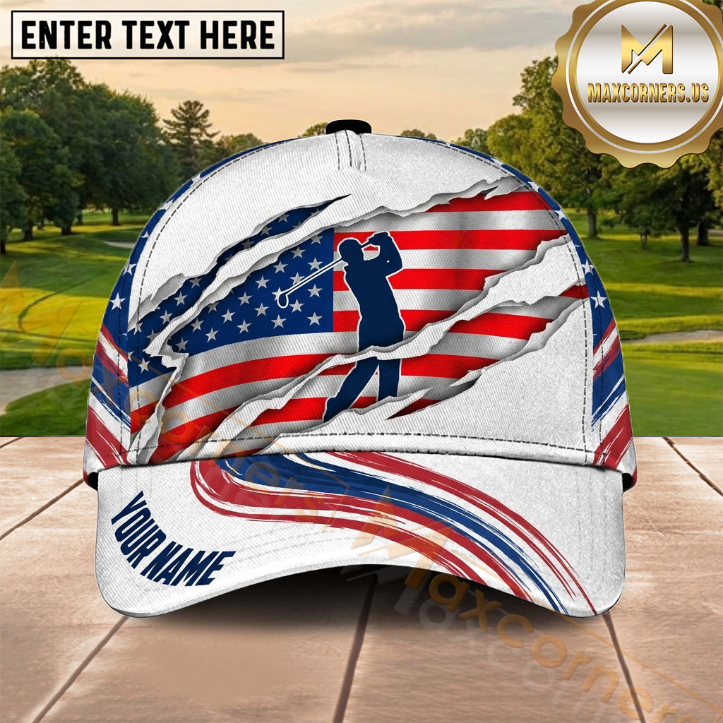 Maxcorners Golf USA Flag Golfer Dynamic Brush Personalized Name 3D Cap
