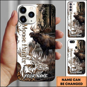 Maxcorners Moose Hunting Forest Wildlife Antler Artwork Multiple Options Personalized Name Phonecase