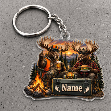 Maxcorners Moose Hunting Camping Buddies Campfire Cooler Custom Name Trap Hunting Custom Gift 2D Flat Acrylic Ornament, Keychain